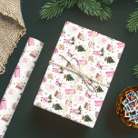 Vintage Santa Retro Pink Christmas Custom Monogram Wrapping Paper<br><div class="desc">Add a whimsical touch to your holiday wrapping with this exquisite custom monogram wrapping paper. Adorned with hand-painted watercolor illustrations featuring various vintage-inspired elements. At the center, a charming vintage pink typewriter and pink mailbox set the scene, surrounded by a festive Christmas tree and retro ornaments. The design is brought...</div>