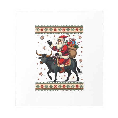 Vintage Santa Riding Highland Cow Christmas Vector Notepad
