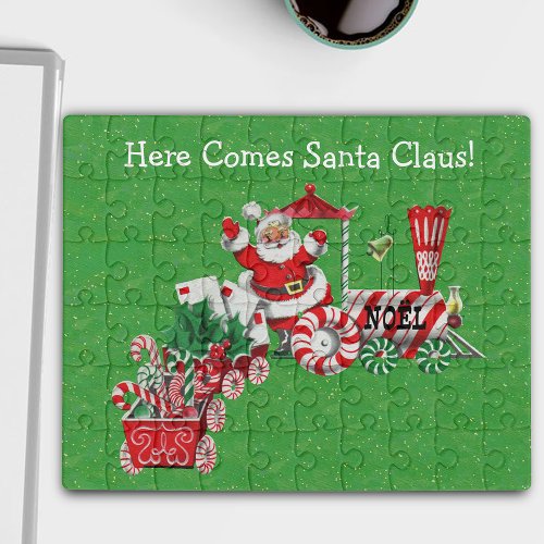 Vintage Santa Riding Train Candy Wheels Letters  Jigsaw Puzzle