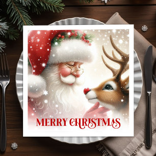 Vintage Santa Rudolph Classic Xmas Napkins