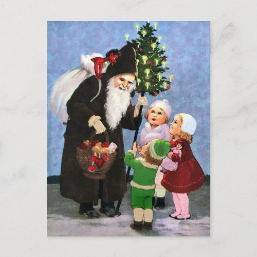 Vintage Santa Sack Krampus Postcard