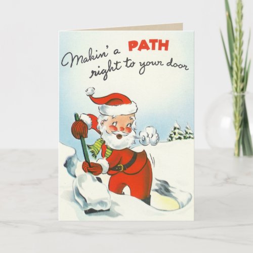 Vintage Santa Shoveling Snow Card