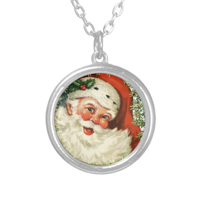 Vintage Santa Silver Plated Necklace (Front)