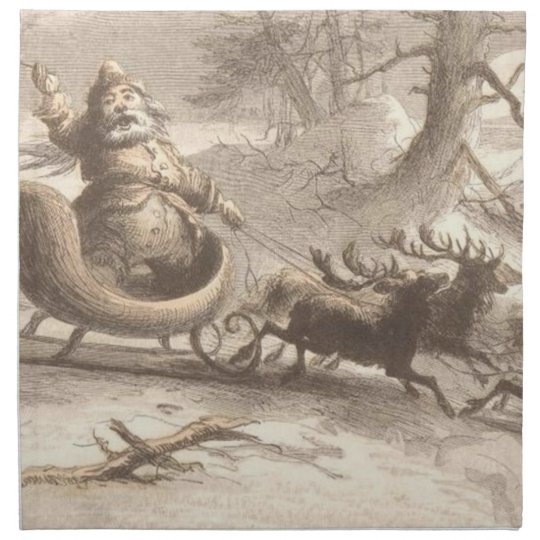 Vintage Santa Singing with Reindeer Napkin