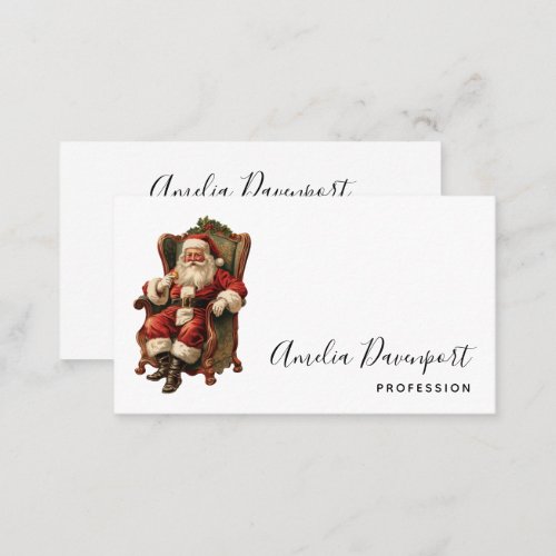 Vintage Santa Sitting in a Comfy Chair Christmas Business Card