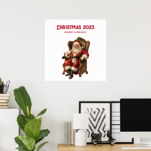 Vintage Santa Sitting in a Comfy Chair Christmas Poster