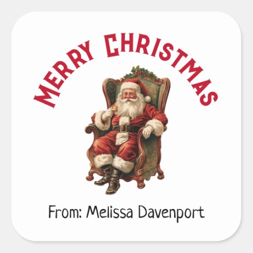 Vintage Santa Sitting in a Comfy Chair Christmas Square Sticker