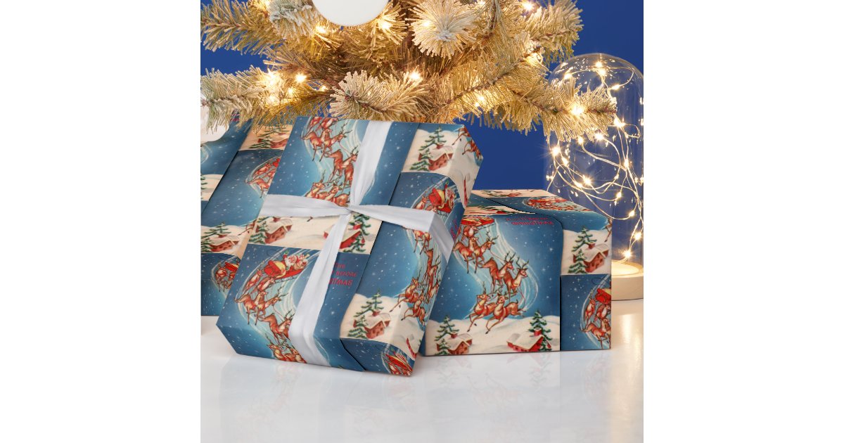 Santa on Sleigh Holiday Gift Wrap