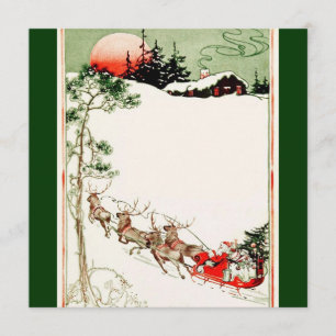 Vintage Santa Sleigh and Reindeer in Snow Invitation