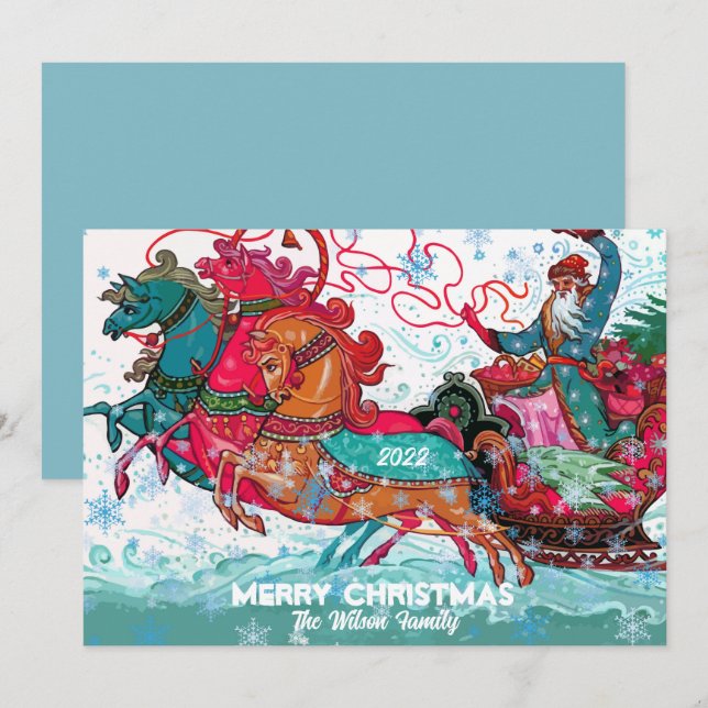 Vintage Santa Sleigh Custom Merry Christmas Holiday Card (Front/Back)