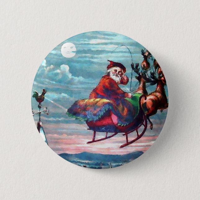 Vintage Santa Sleigh Print Pinback Button (Front)