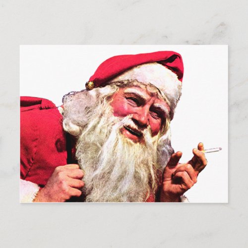 Vintage Santa Smoking Cigaret Holiday Postcard