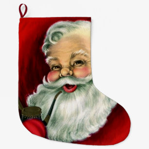 Vintage Santa Smoking Pipe Christmas Stocking