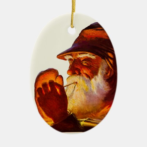 Vintage Santa Smoking Pipe Hunter Ceramic Ornament