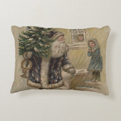 Vintage Santa Snow Christmas Tree Accent Pillow