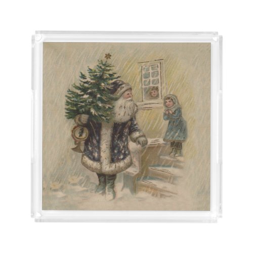 Vintage Santa Snow Christmas Tree Acrylic Tray