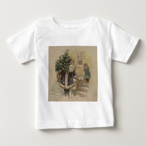 Vintage Santa Snow Christmas Tree Baby T_Shirt