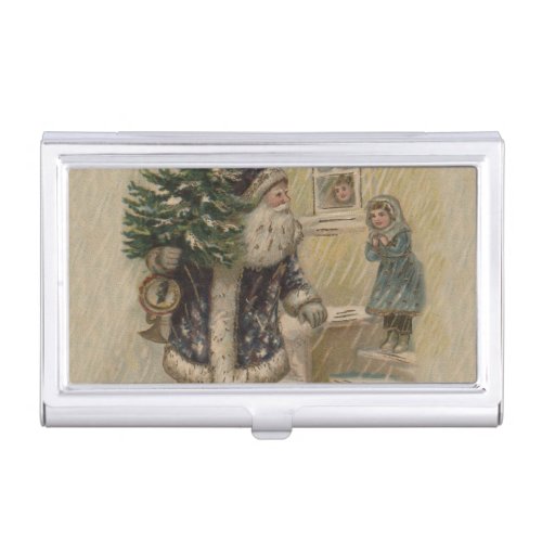 Vintage Santa Snow Christmas Tree Business Card Case