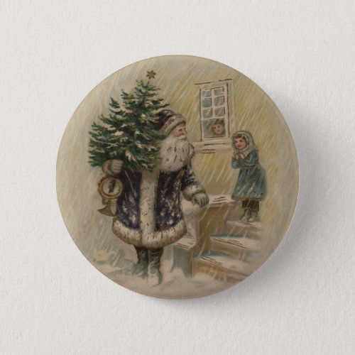 Vintage Santa Snow Christmas Tree Button