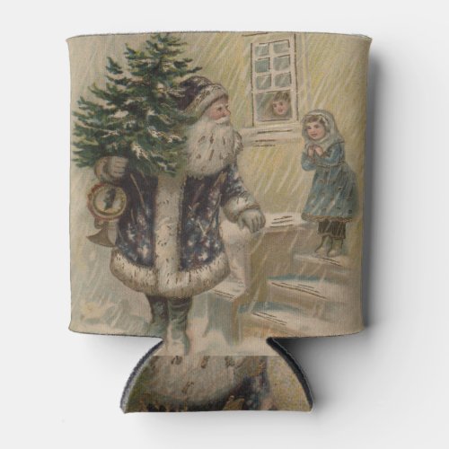 Vintage Santa Snow Christmas Tree Can Cooler