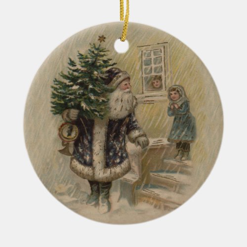 Vintage Santa Snow Christmas Tree Ceramic Ornament