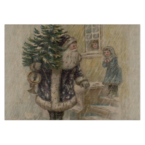 Vintage Santa Snow Christmas Tree Cutting Board