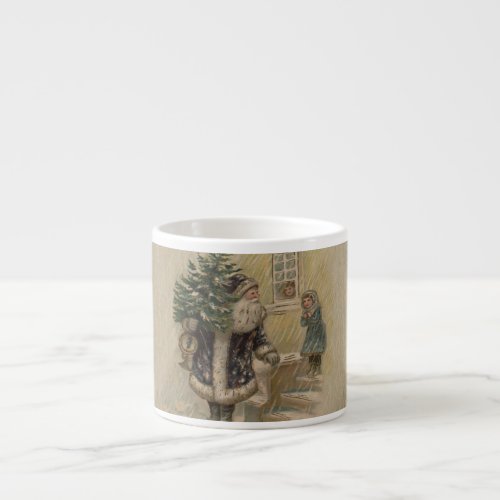 Vintage Santa Snow Christmas Tree Espresso Cup