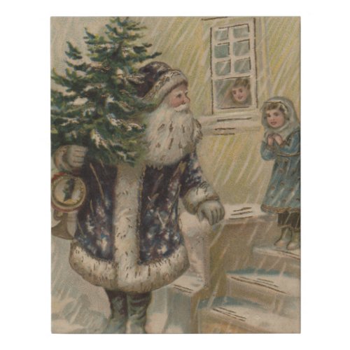 Vintage Santa Snow Christmas Tree Faux Canvas Print