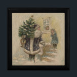 Vintage Santa Snow Christmas Tree Gift Box<br><div class="desc">A Snowy Christmas - This vintage Christmas card is based on an old-fashioned postcard from the late 1800s,  which features wonderful old image of Santa carrying a Christmas tree.</div>