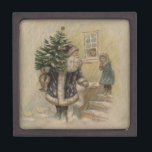 Vintage Santa Snow Christmas Tree Gift Box<br><div class="desc">A Snowy Christmas - This vintage Christmas card is based on an old-fashioned postcard from the late 1800s,  which features wonderful old image of Santa carrying a Christmas tree.</div>