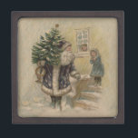 Vintage Santa Snow Christmas Tree Gift Box<br><div class="desc">A Snowy Christmas - This vintage Christmas card is based on an old-fashioned postcard from the late 1800s,  which features wonderful old image of Santa carrying a Christmas tree.</div>