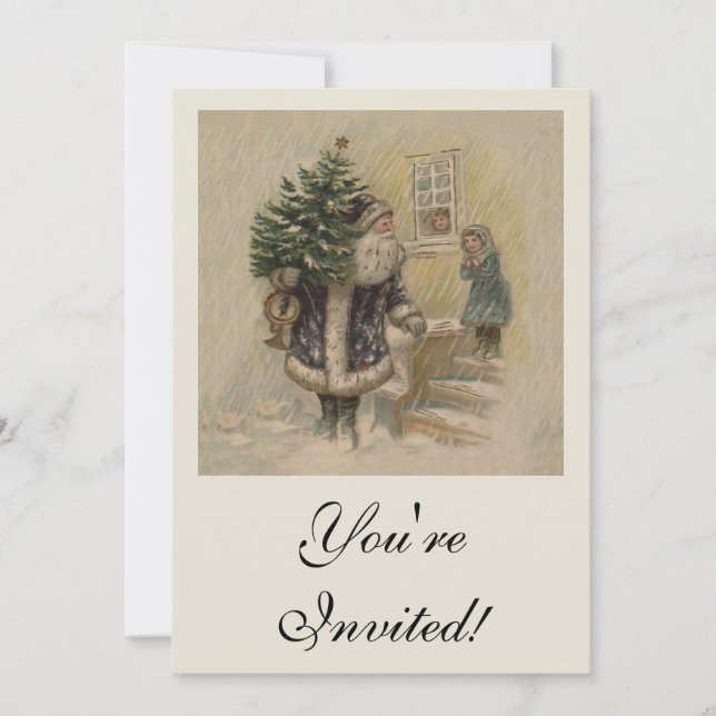Vintage Santa Snow Christmas Tree Invitation (Front)