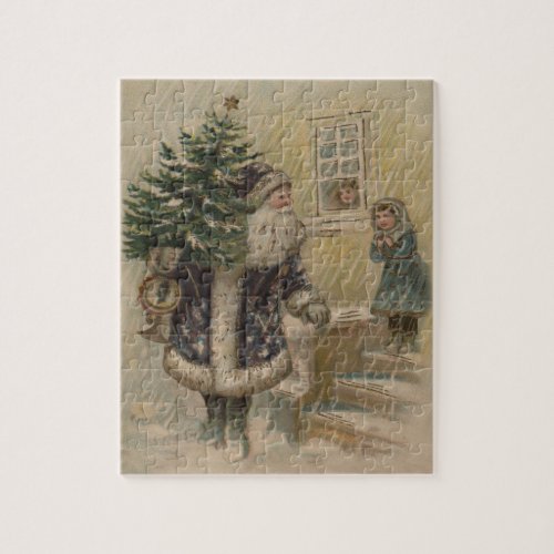 Vintage Santa Snow Christmas Tree Jigsaw Puzzle