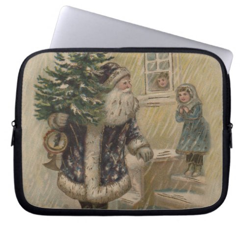 Vintage Santa Snow Christmas Tree Laptop Sleeve