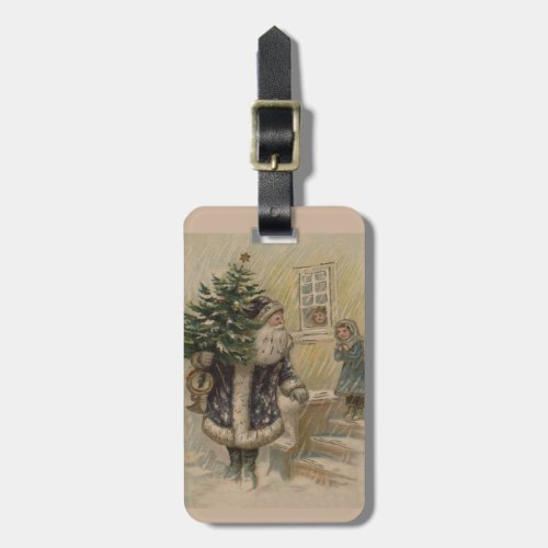 Vintage Santa Snow Christmas Tree Luggage Tag