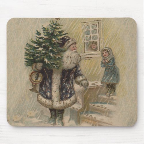 Vintage Santa Snow Christmas Tree Mouse Pad