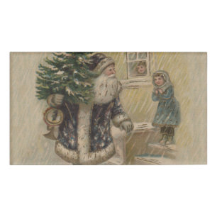 Vintage Santa Snow Christmas Tree Name Tag