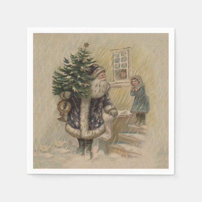 Vintage Santa Snow Christmas Tree Napkins (Front)