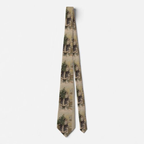 Vintage Santa Snow Christmas Tree Neck Tie