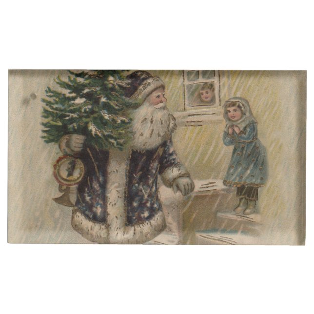 Vintage Santa Snow Christmas Tree Place Card Holder (Front)