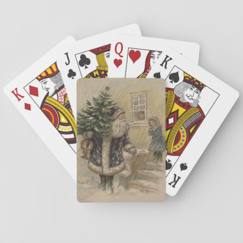 Vintage Santa Snow Christmas Tree Poker Cards