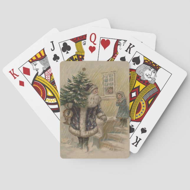 Vintage Santa Snow Christmas Tree Poker Cards (Back)