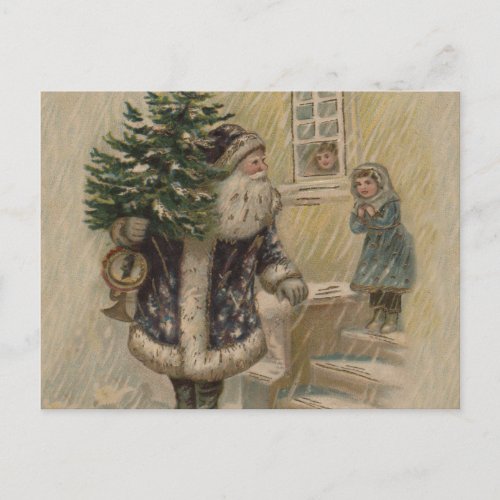 Vintage Santa Snow Christmas Tree Postcard