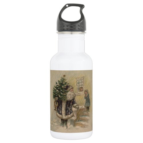 Vintage Santa Snow Christmas Tree Stainless Steel Water Bottle