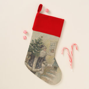 Vintage Santa Snow Christmas Tree Stocking