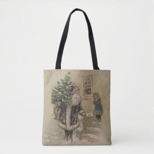 Vintage Santa Snow Christmas Tree Tote Bag