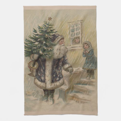 Vintage Santa Snow Christmas Tree Towel