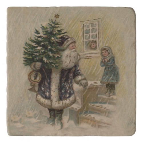 Vintage Santa Snow Christmas Tree Trivet