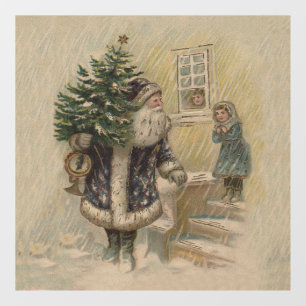 Vintage Santa Snow Christmas Tree Window Cling