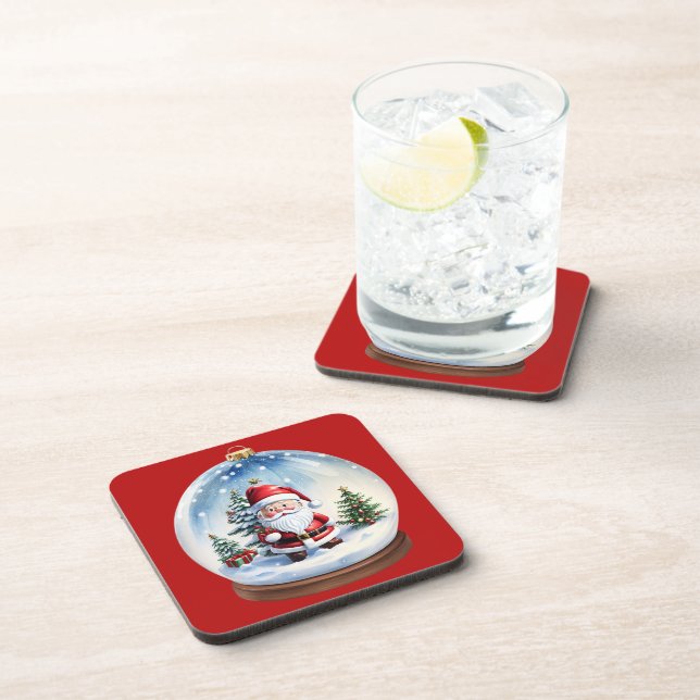 Vintage Santa Snowglobe Hard plastic coaster (Right Side)